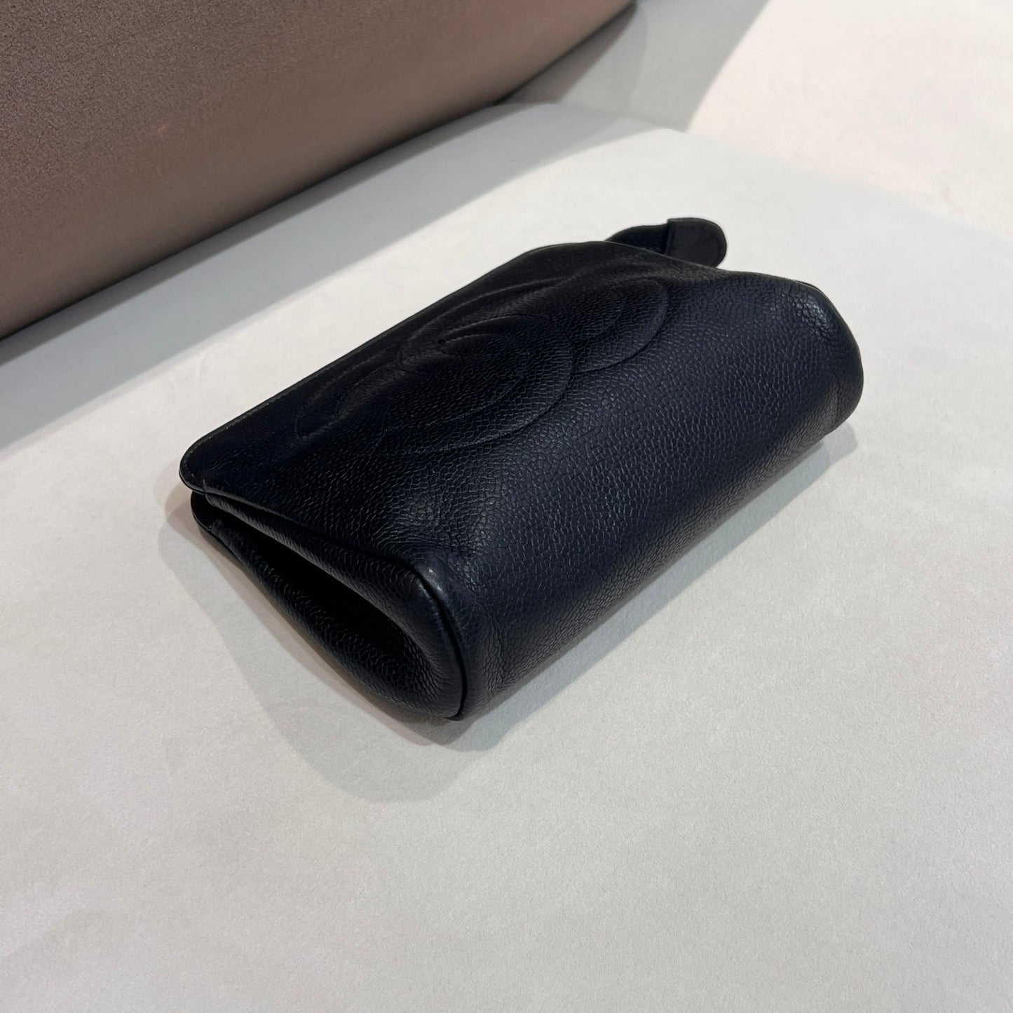 Chanel Vintage Black Caviar Leather Cc Zip Pouch