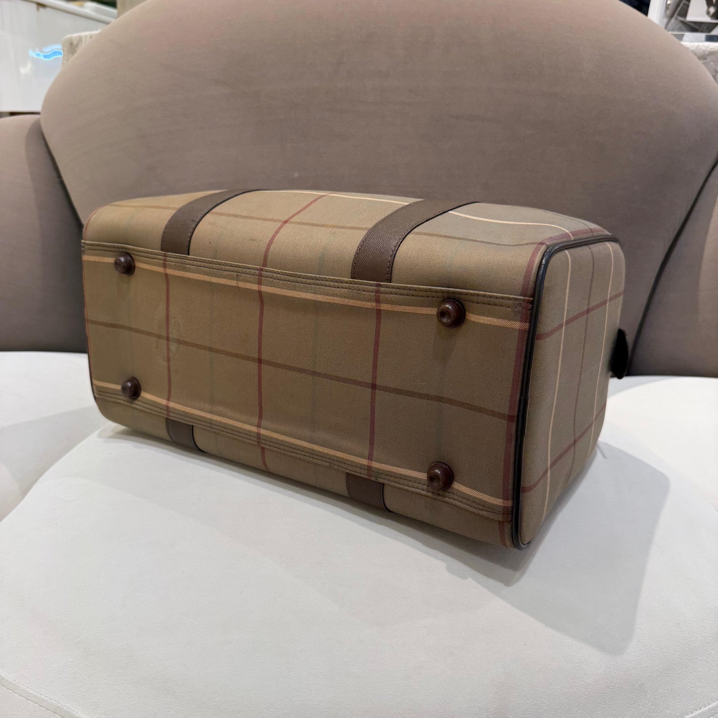 Burberry Vintage Haymarket Check Canvas Leather Boston Bag