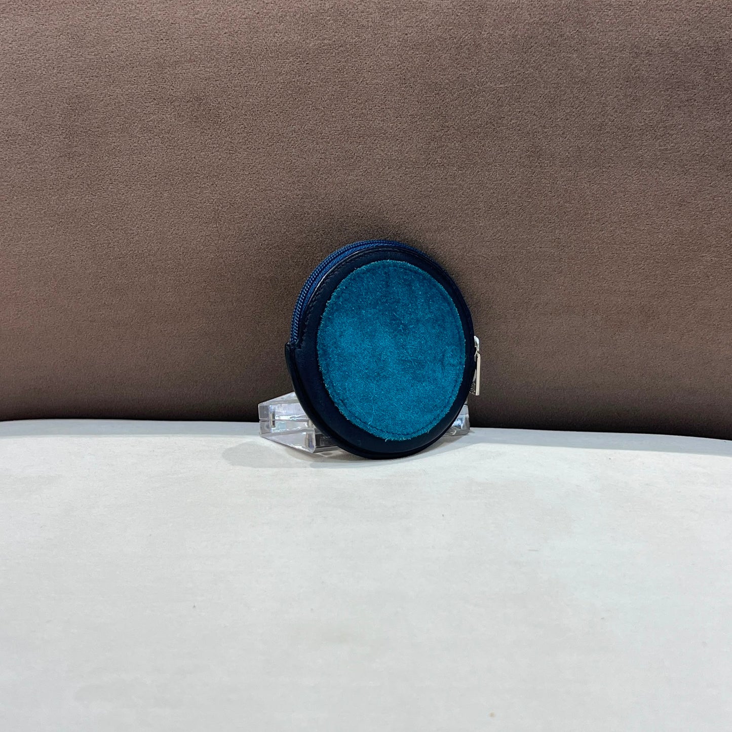 Loewe Vintage Round Suede & Leather Anagram Coin Purse
