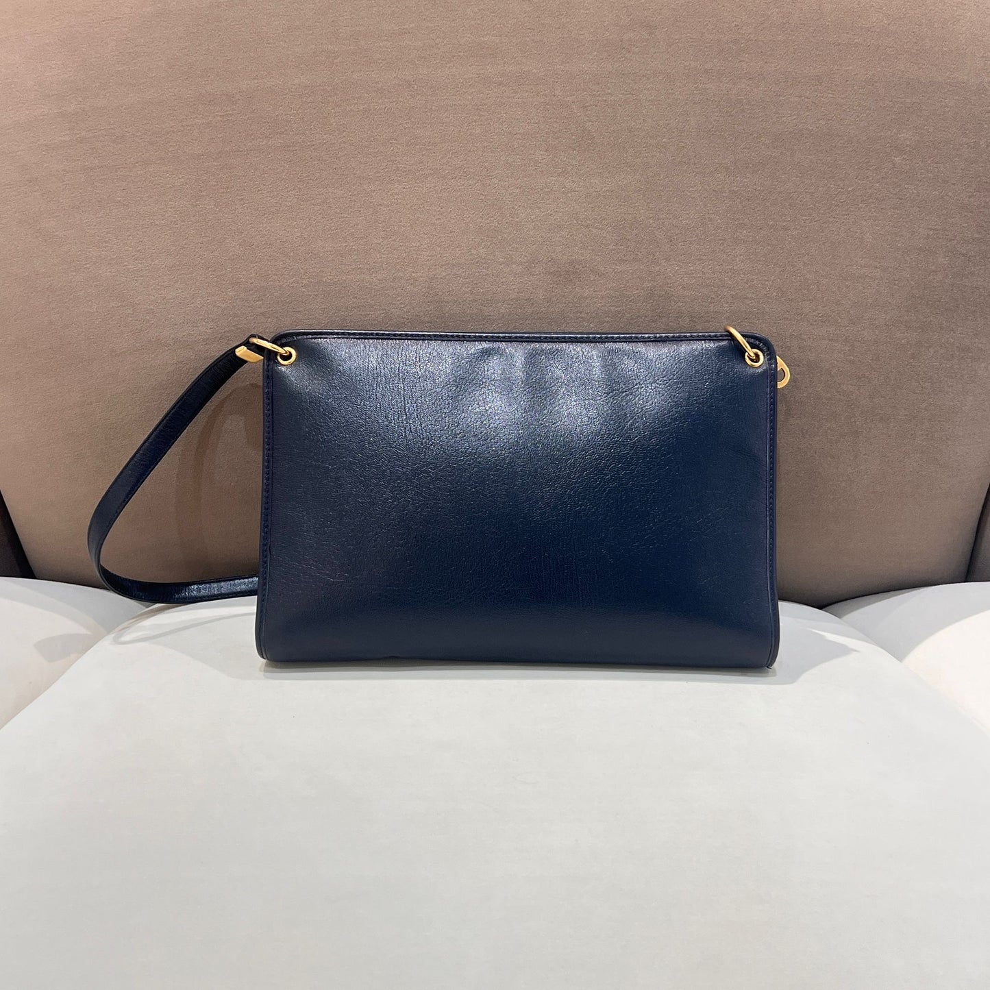 Christian Dior Vintage Navy Leather Structured Shoulder Bag