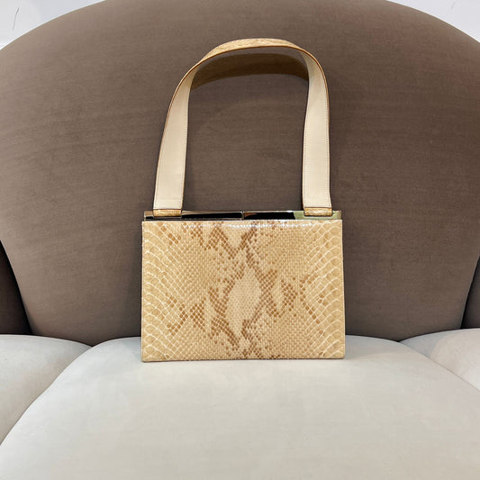 Salvatore Ferragamo Vintage Gancini Beige Python Tote Bag