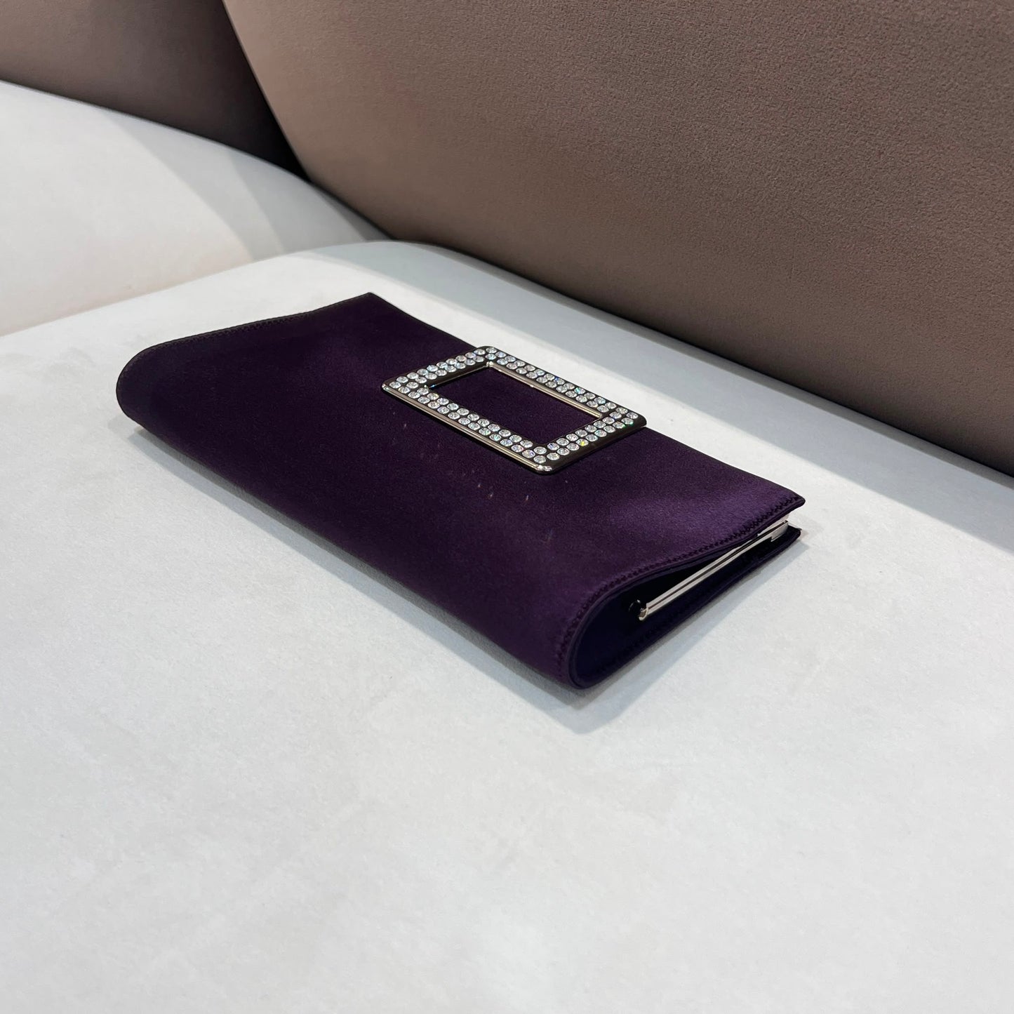 Roger Vivier Vintage Crystal Buckle Satin Clutch Pouch