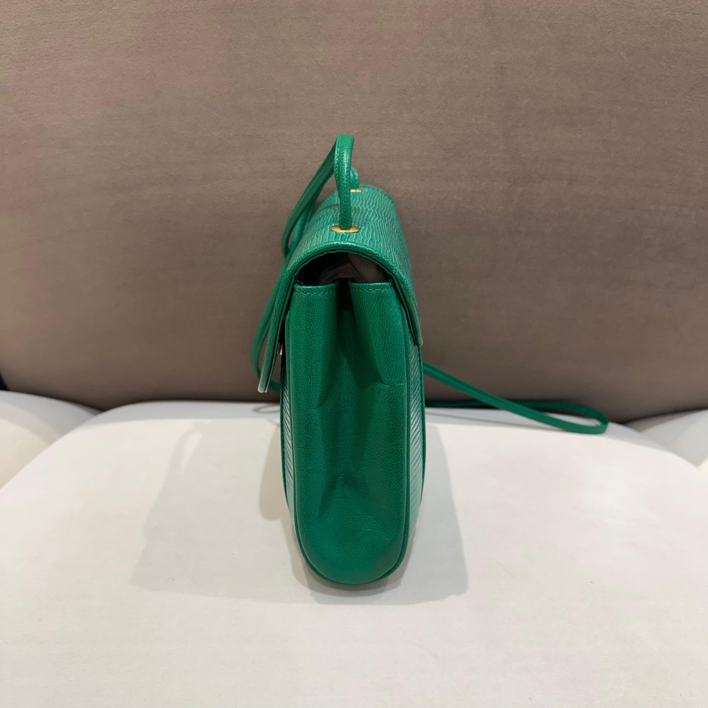 Yves Saint Laurent Vintage Green Lizard Embossed Leather Shoulder Bag