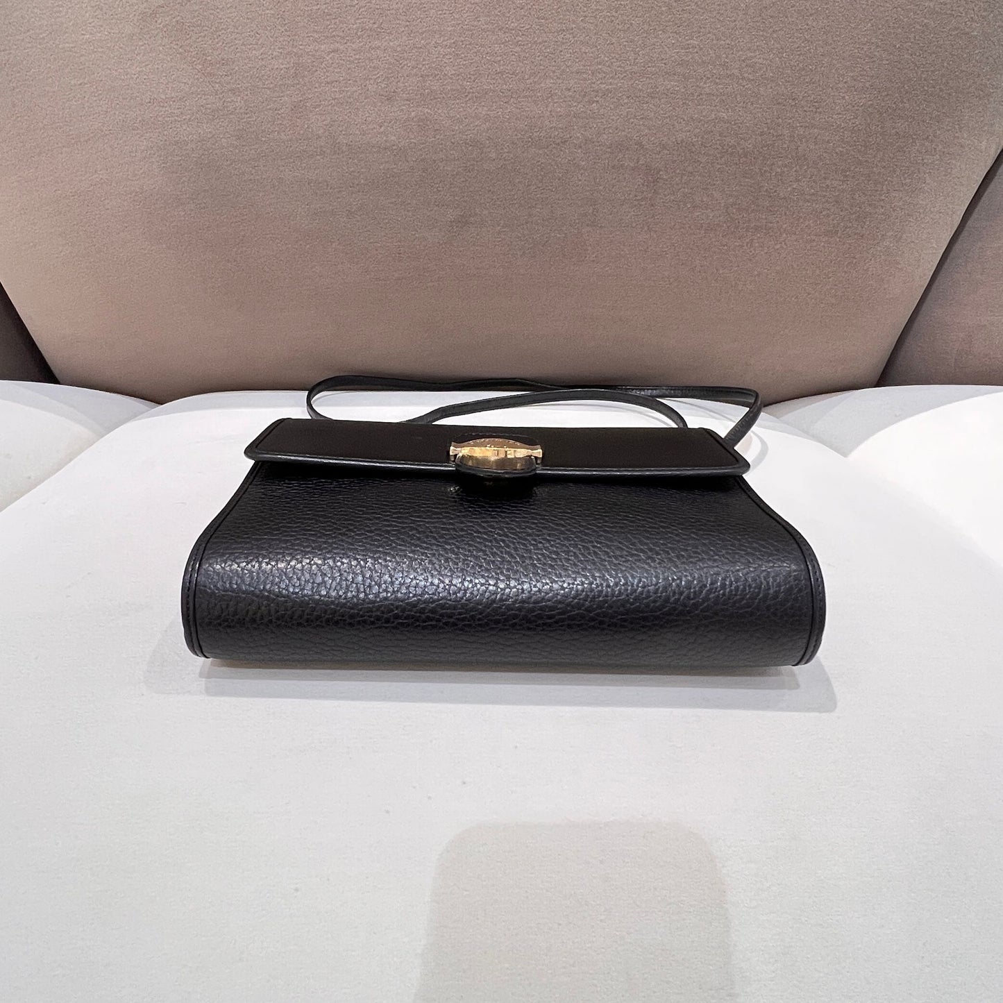 Christian Dior Vintage Black Leather Shoulder Bag With Gold-Tone Heritage Clasp