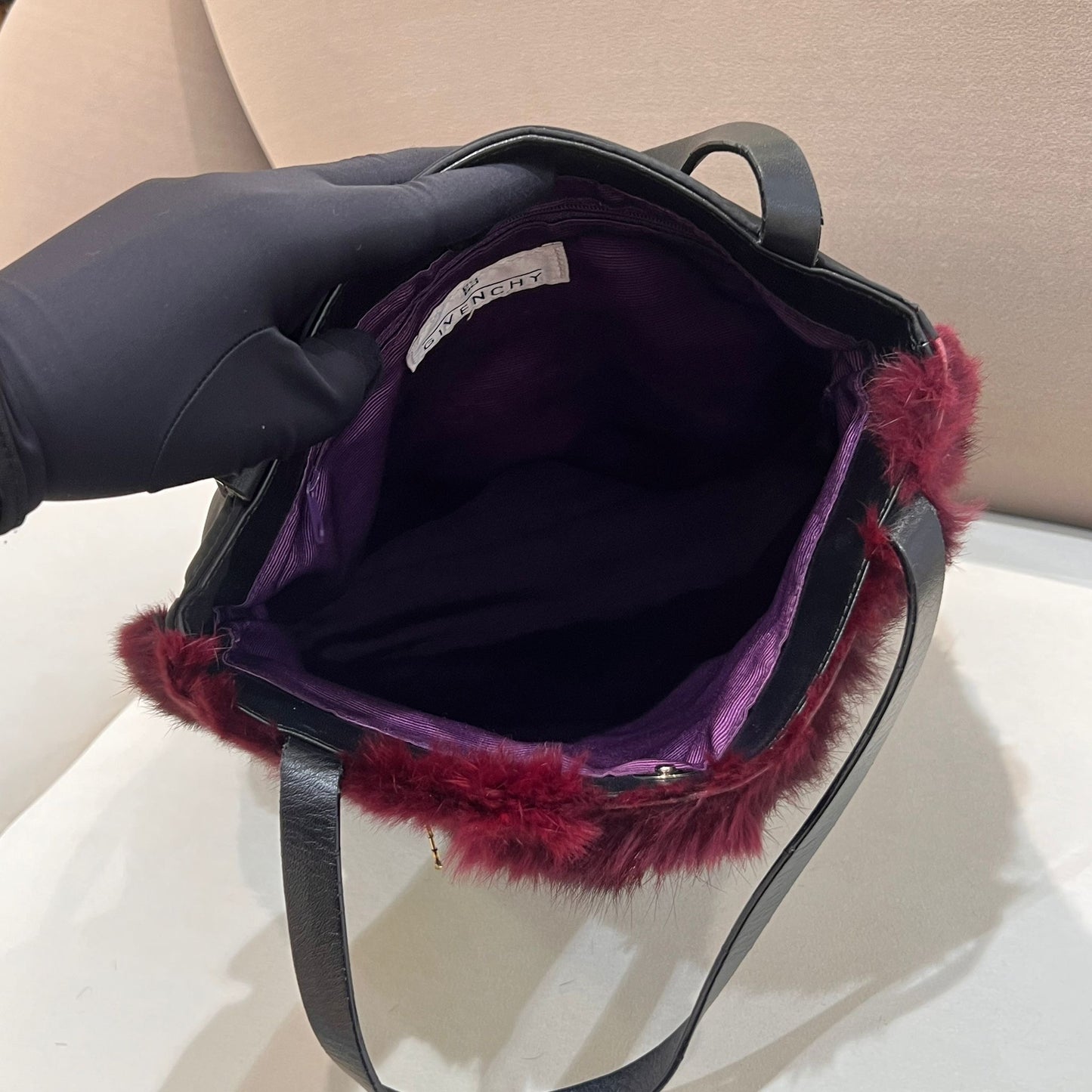 Givenchy Vintage Burgundy Fur Tote Handbag