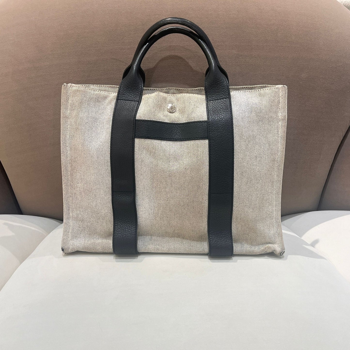 Hermès Sac Arne Mm Canvas Leather Strap Tote Bag