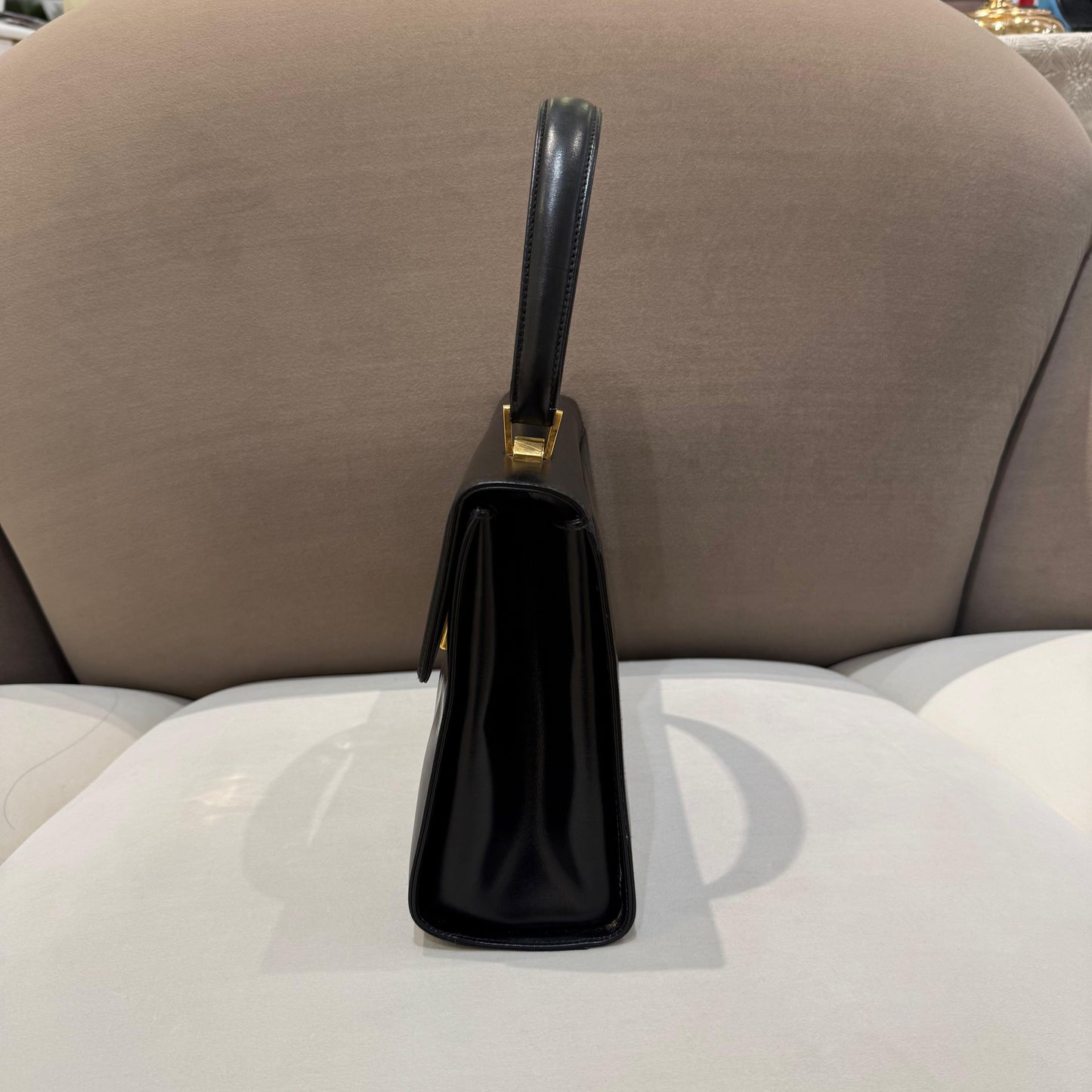 Gucci Vintage Black Leather Top Handle Formal Handbag