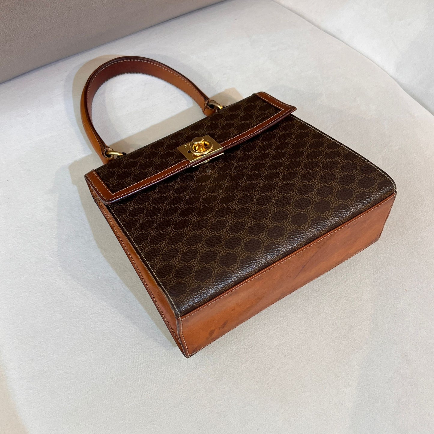 Celine Vintage Macadam Brown Leather Mini Top Handle Bag