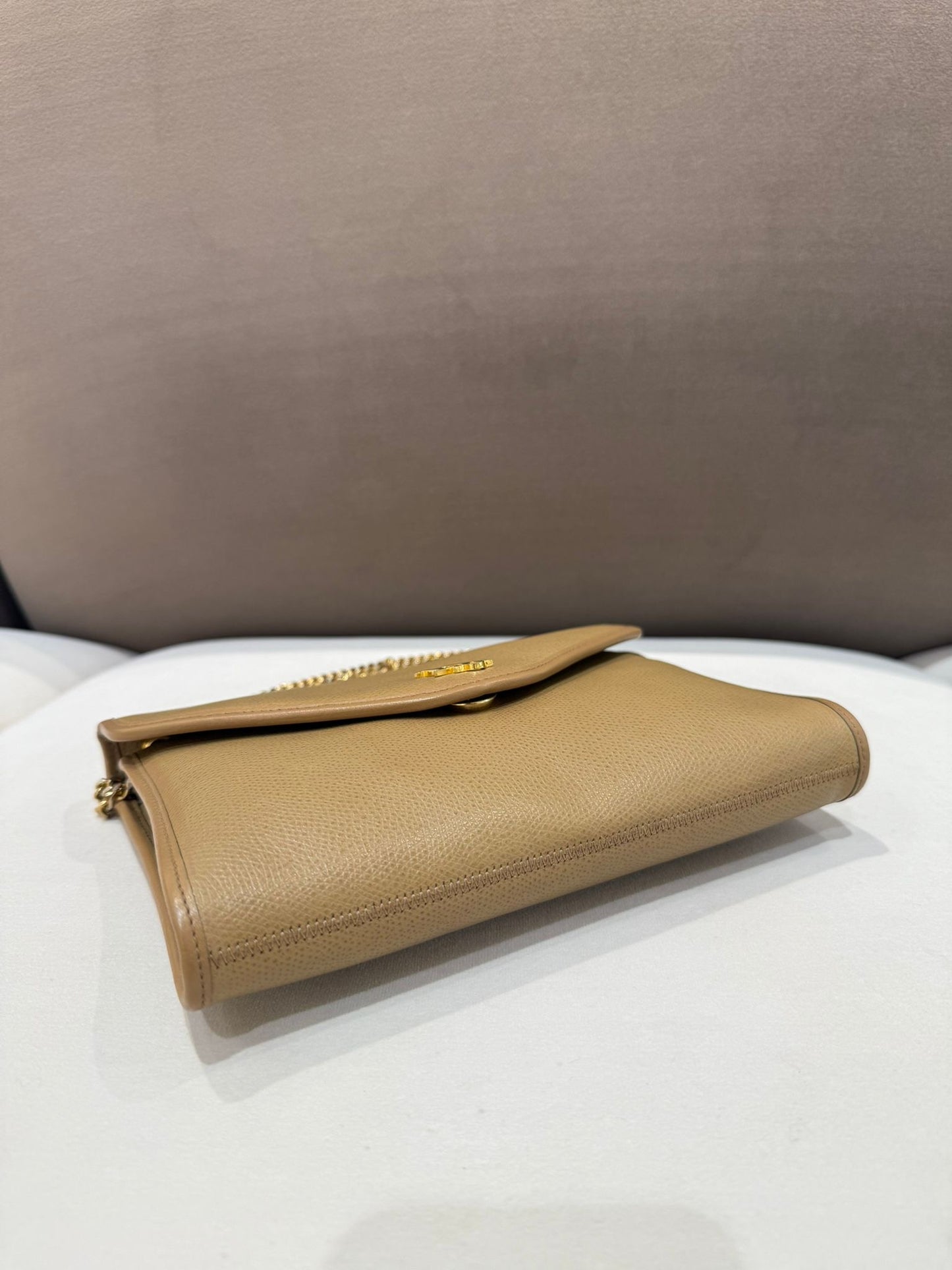 Christian Dior Vintage Beige Leather Logo Chain Shoulder Bag