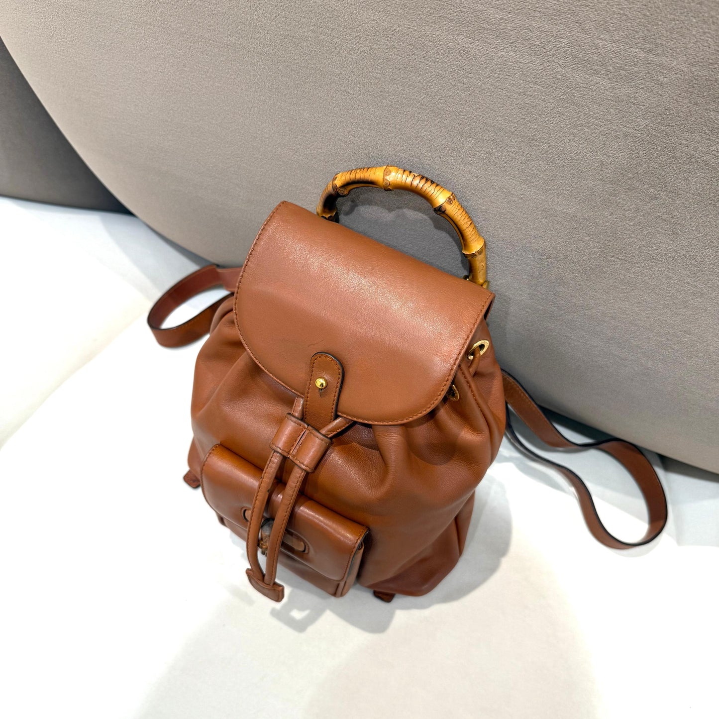 Gucci Vintage Bamboo Brown Leather Mini Backpack