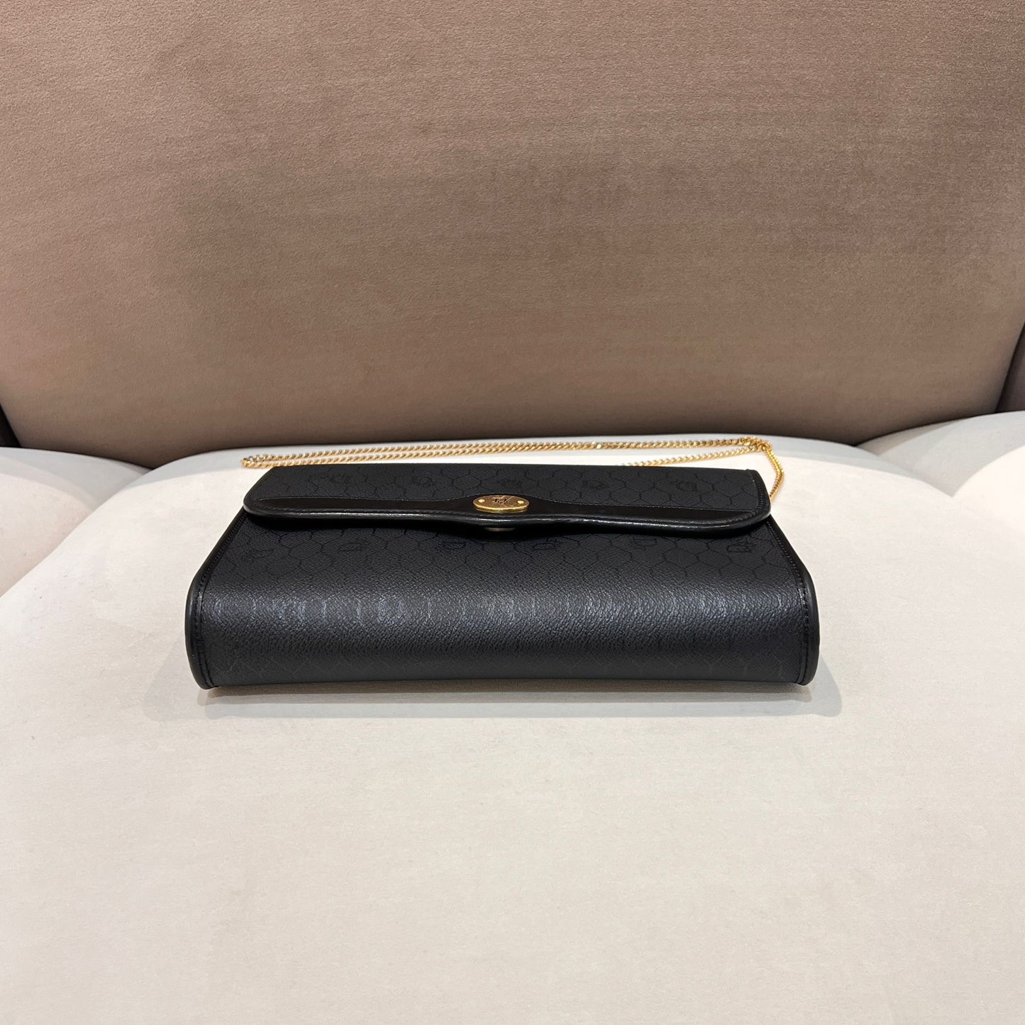 Christian Dior Vintage Black Honeycomb Leather Chain Shoulder Bag