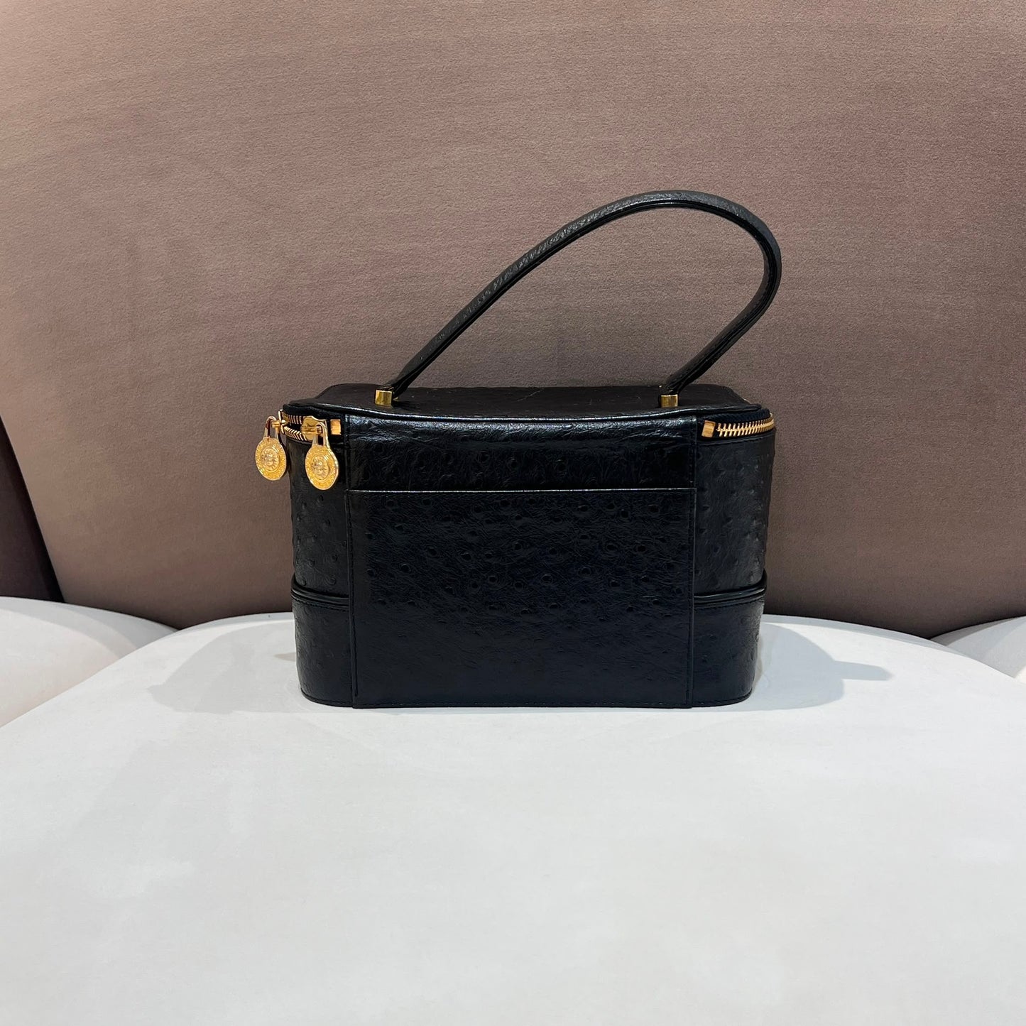 Versace Black Ostrich Leather Vanity Bag