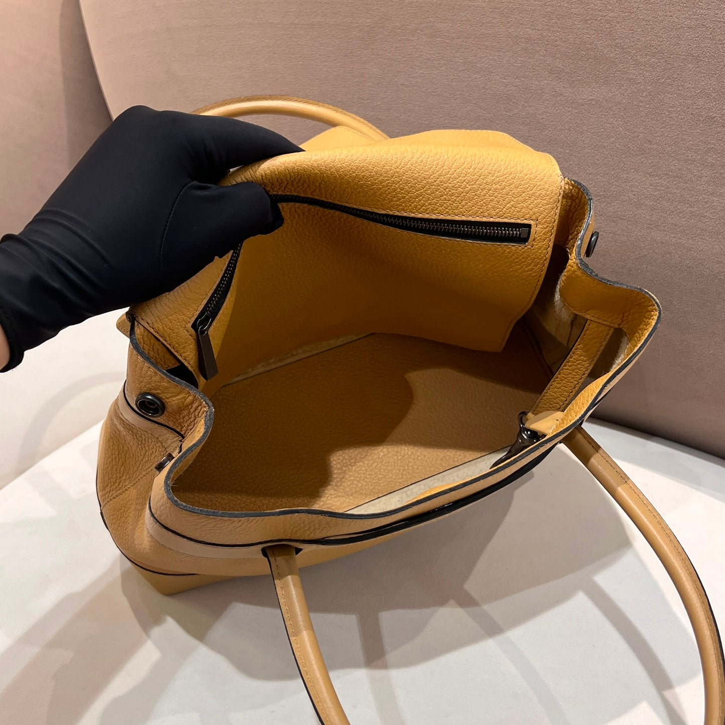 Delvaux Vintage Beige Grained Leather Structured Top Handle Handbag