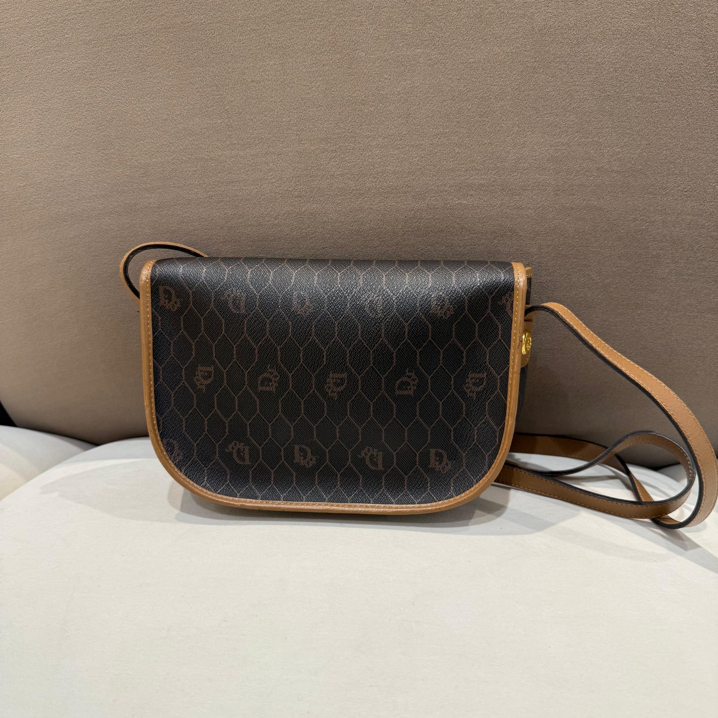 Christian Dior Vintage Monogram Leather Trim Shoulder Bag