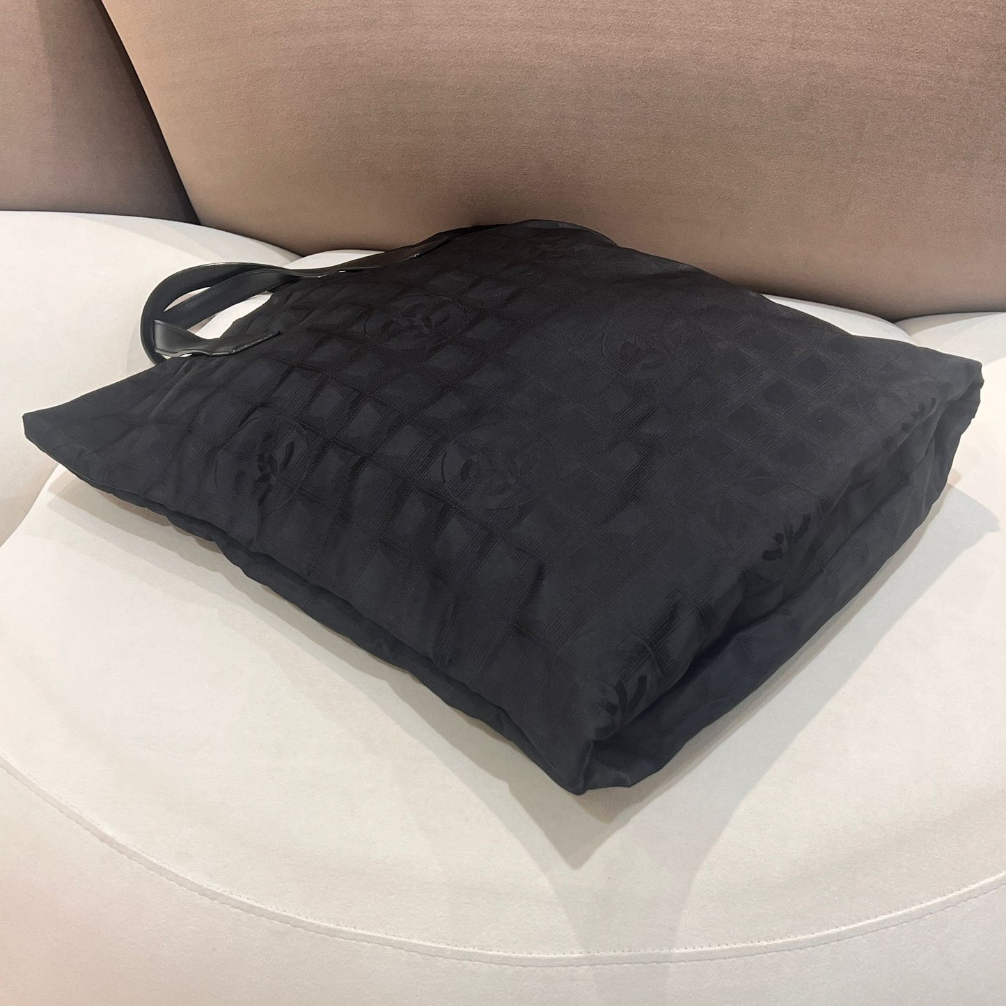Chanel New Travel Line Black Cc Jacquard Nylon Tote Bag