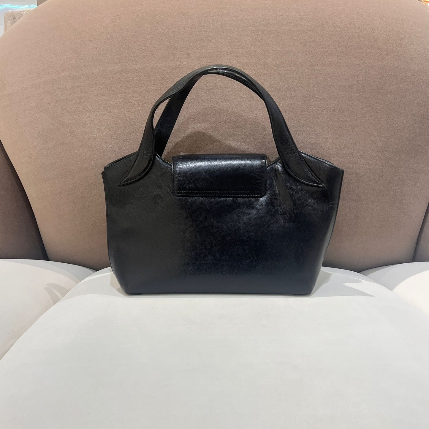 Givenchy Vintage Black Leather Flap Top Handle Shoulder Handbag