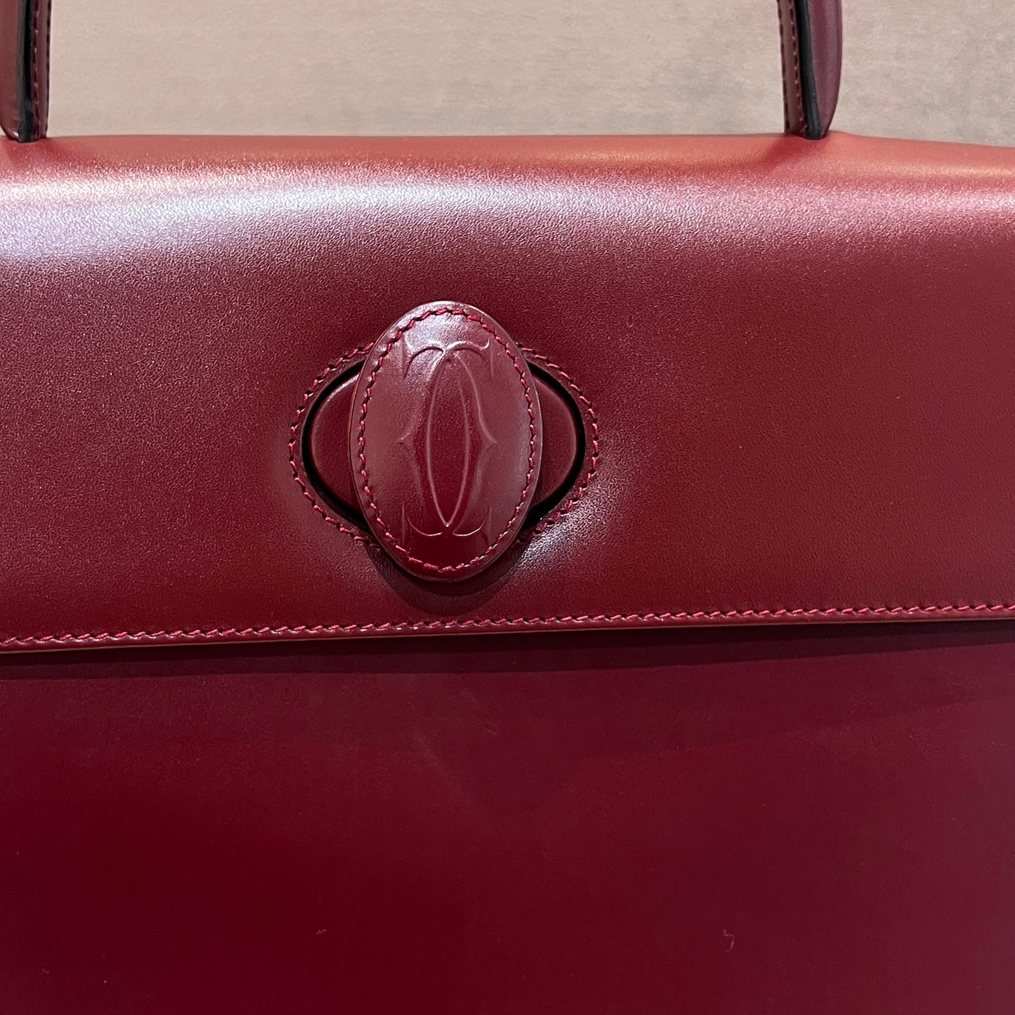 Cartier Vintage Must De Cartier Bordeaux Leather Top Handle Handbag