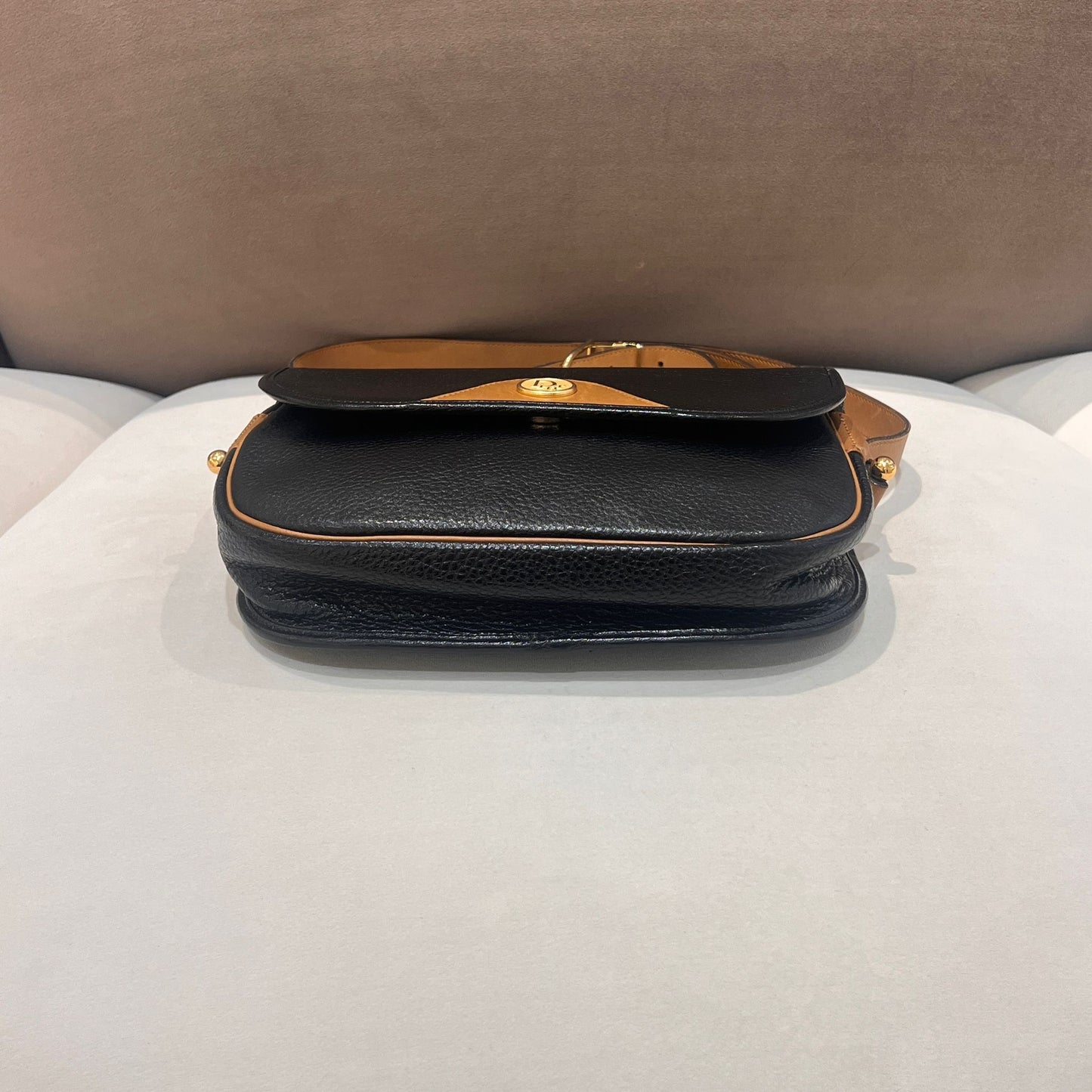 Christian Dior Vintage Black Grained Leather Logo Flap Shoulder Bag