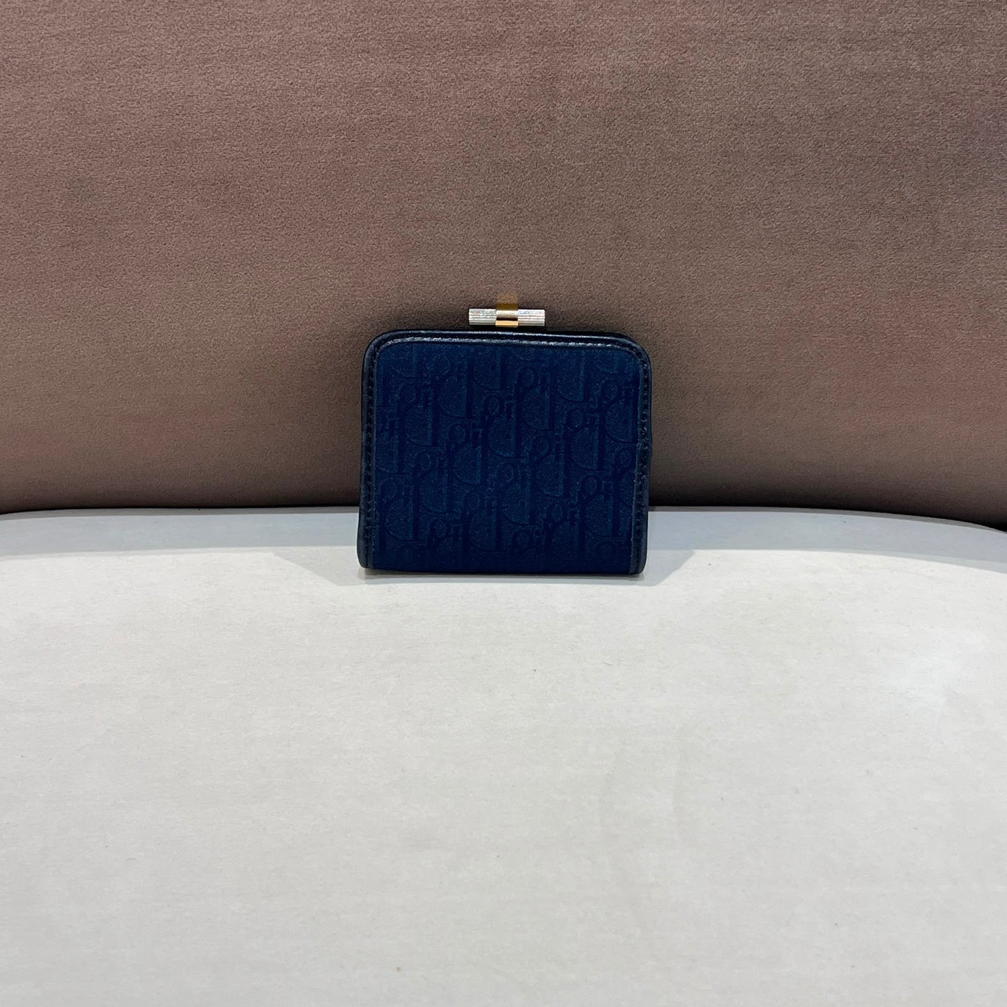 Christian Dior Vintage Trotter Oblique Kiss Lock Coin Purse Navy