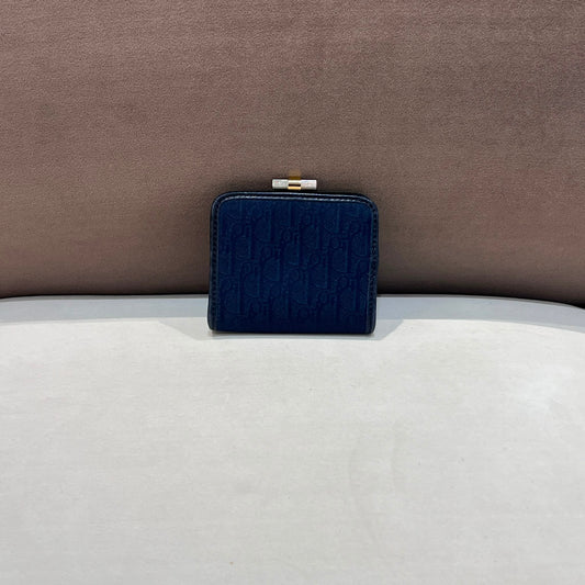 Christian Dior Vintage Trotter Oblique Kiss Lock Coin Purse Navy