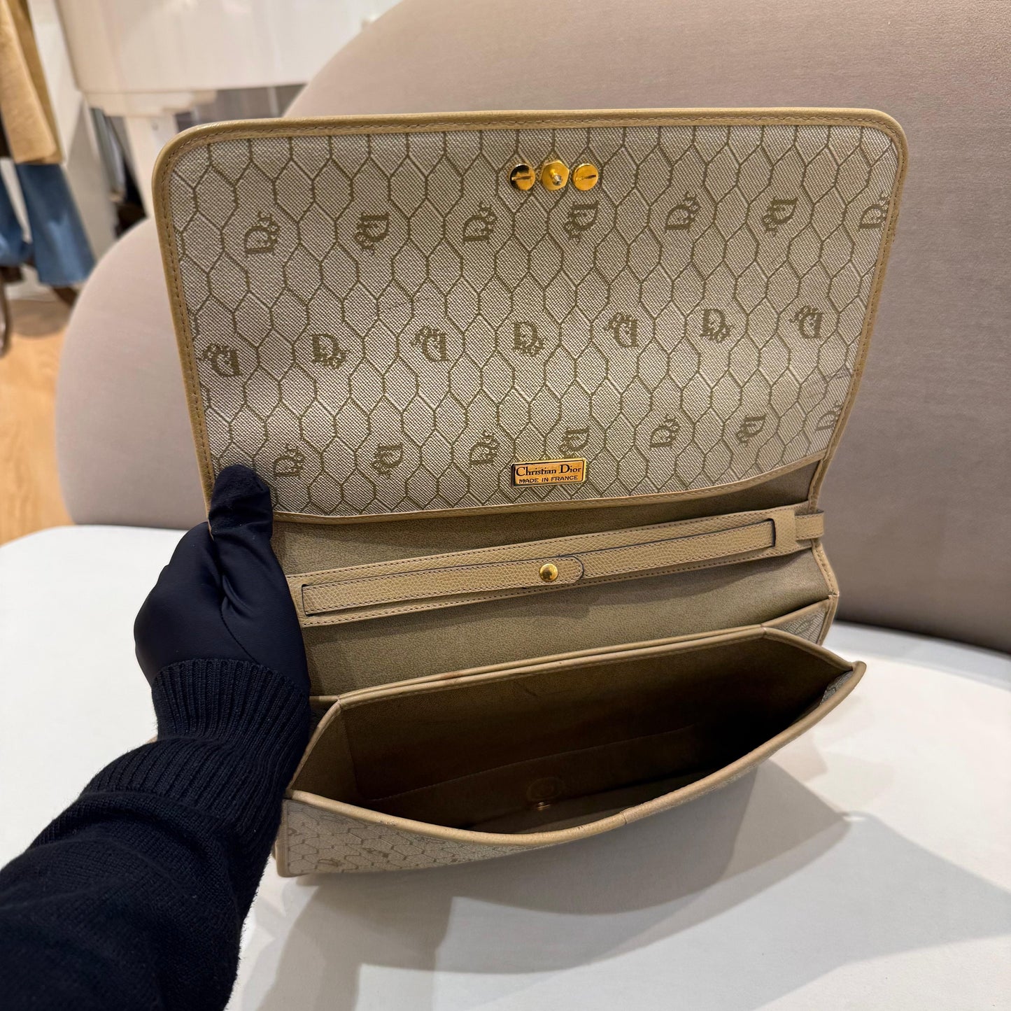 Christian Dior Vintage Beige Leather Envelope Shoulder Bag