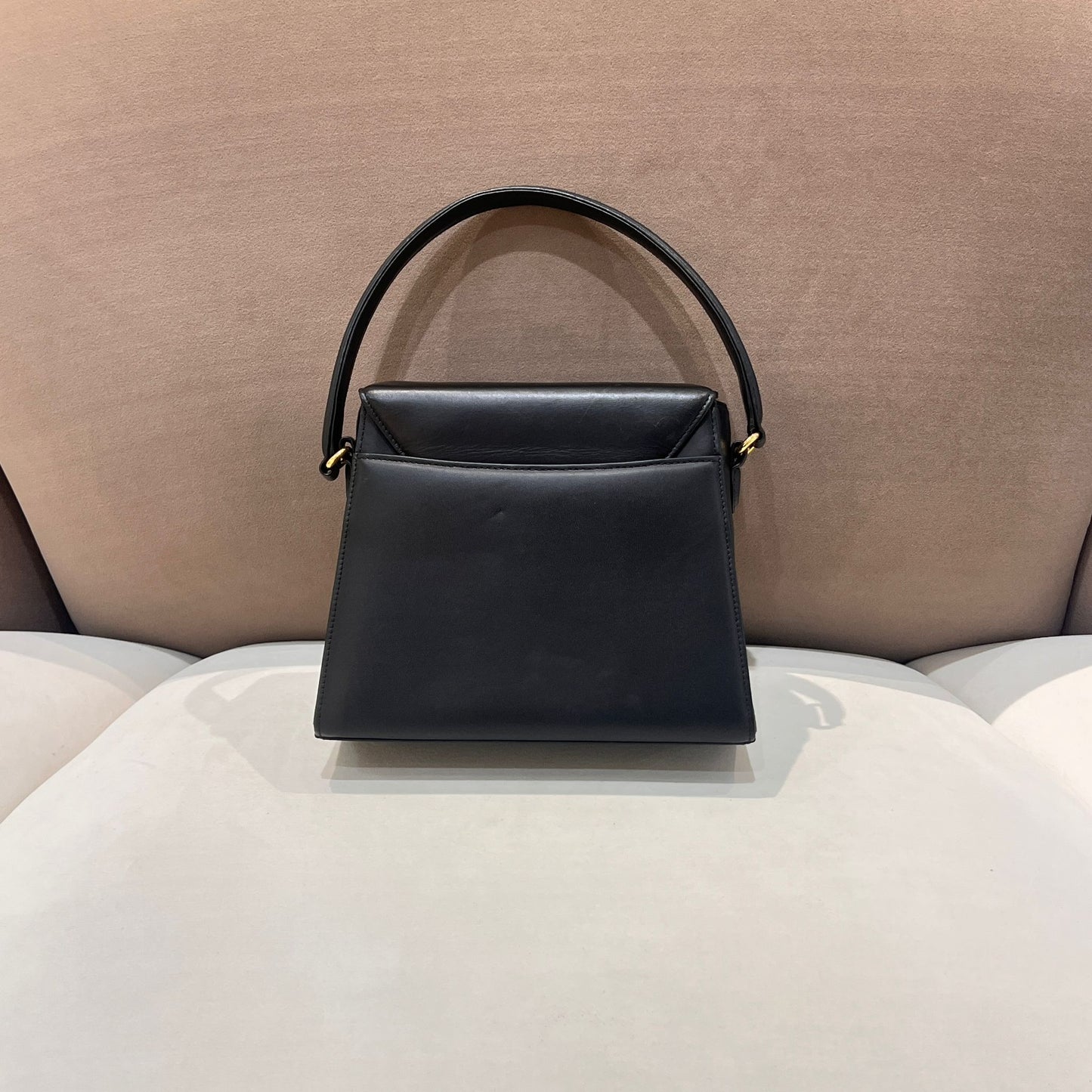 Givenchy Vintage Black Leather Trapezoid Top Handle Medallion Handbag