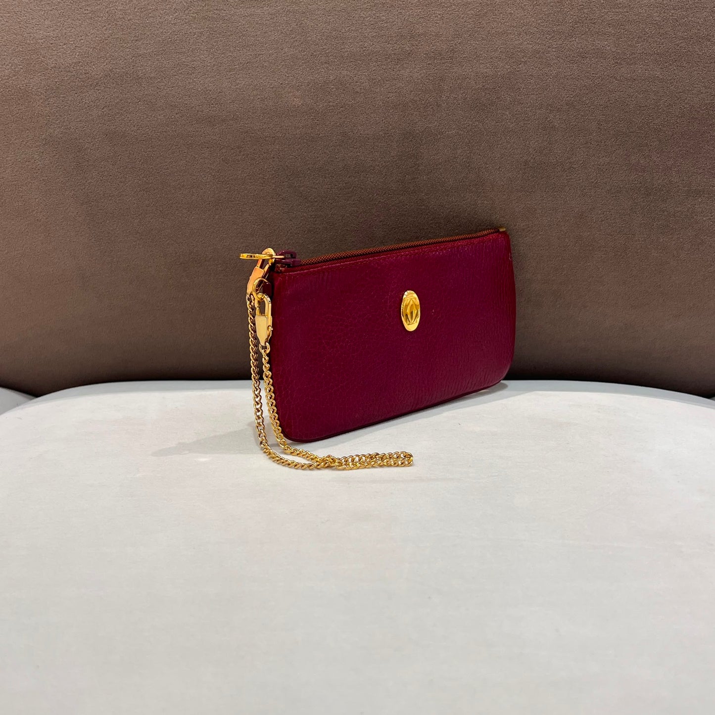 Cartier Vintage Zipped Bordeaux Leather Pouch