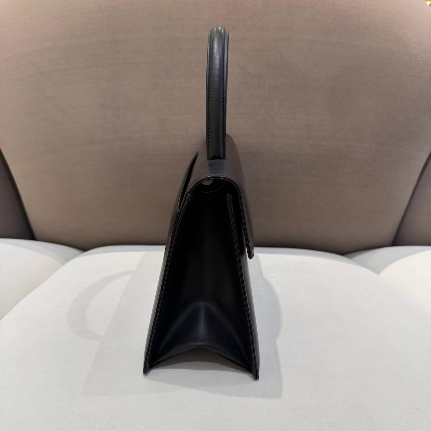 Givenchy Vintage Black Leather 4G Metal Clasp Structured Top Handle Bag