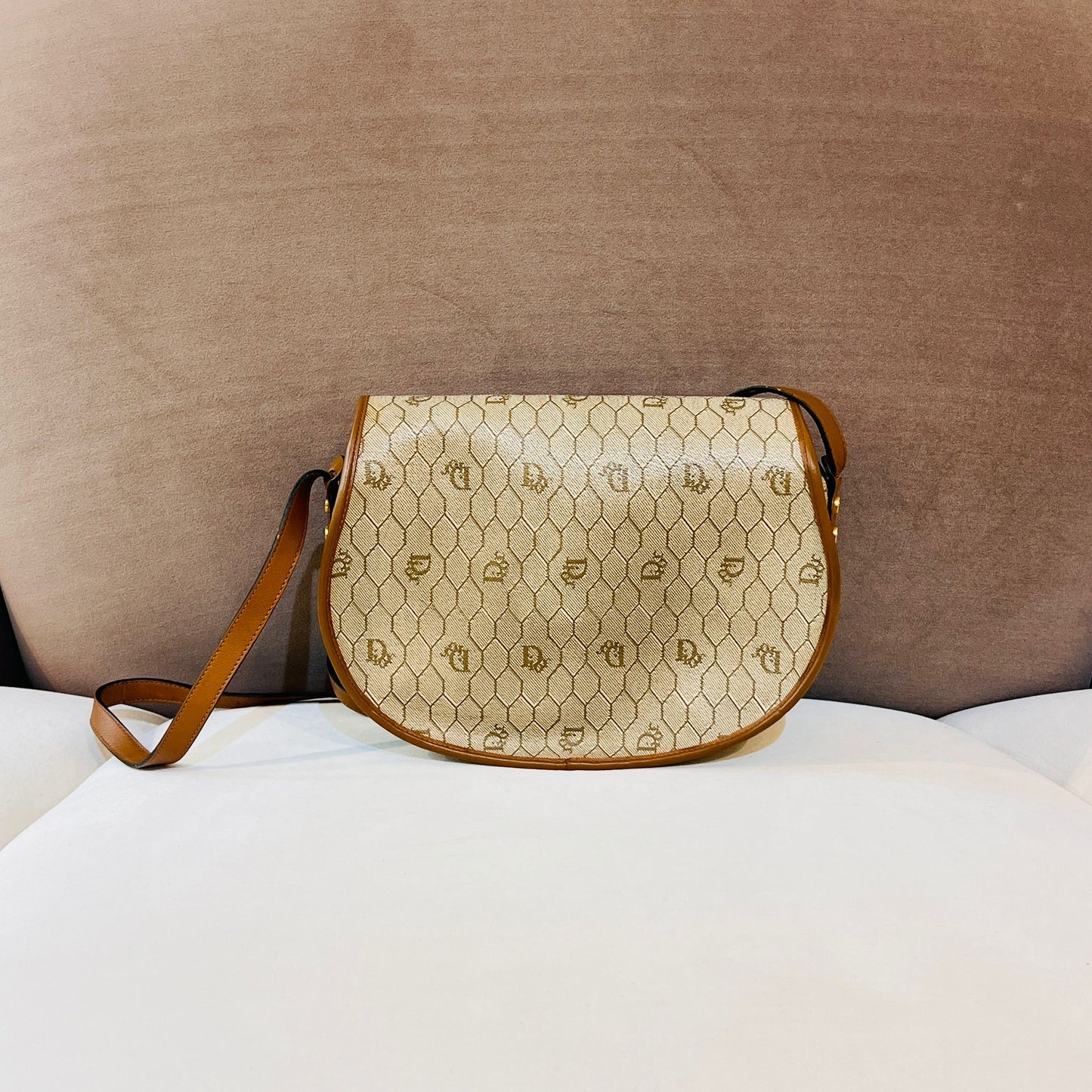 Christian Dior Vintage Brown Monogram Pvc Saddle Shoulder Bag