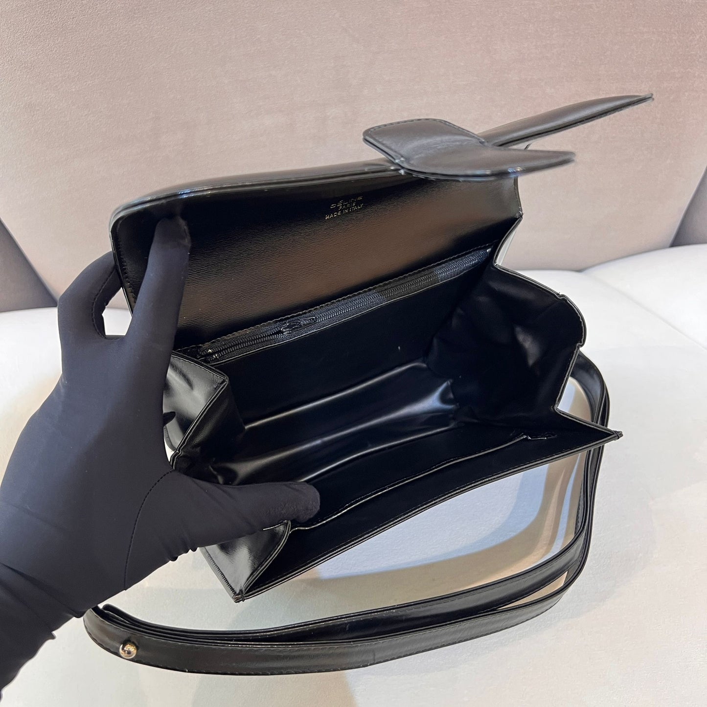 Celine Vintage Horse Carriage Black Leather Shoulder Bag