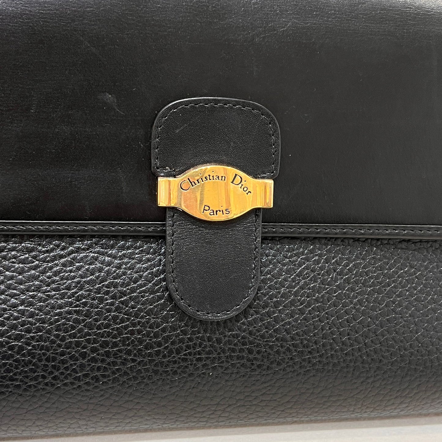 Christian Dior Vintage Black Leather Shoulder Bag With Gold-Tone Heritage Clasp