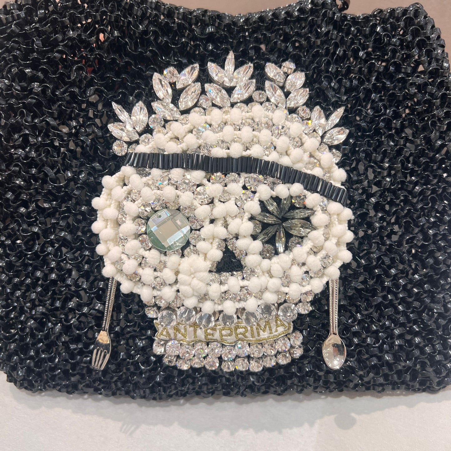 Anteprima Vintage Black Wire Crystal Skull Motif Handbag