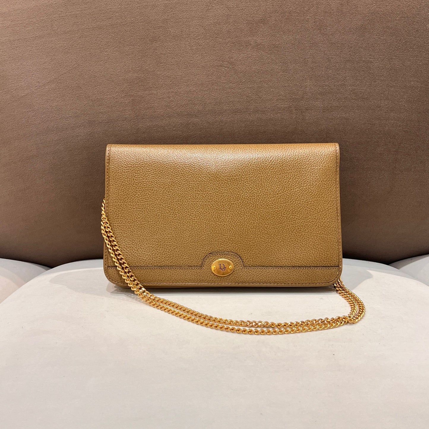 Christian Dior Vintage Beige Leather Chain Shoulder Bag