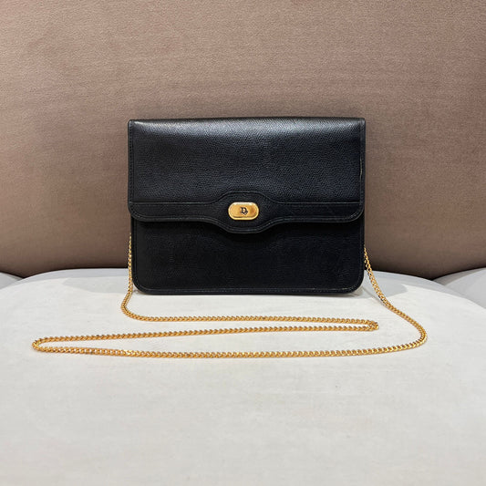 Christian Dior Vintage Black Leather Push-Lock Mini Shoulder Bag