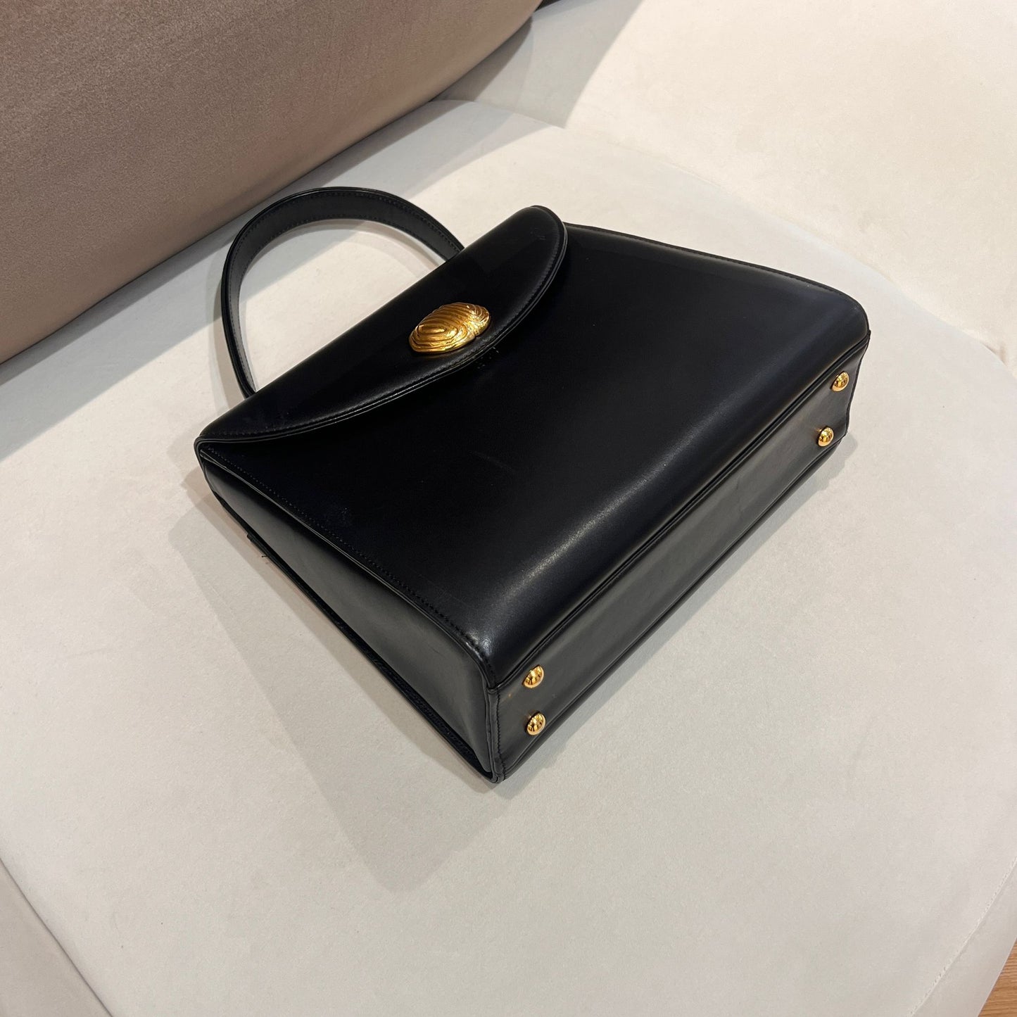 Givenchy Vintage Black Leather Top Handle Structured Handbag