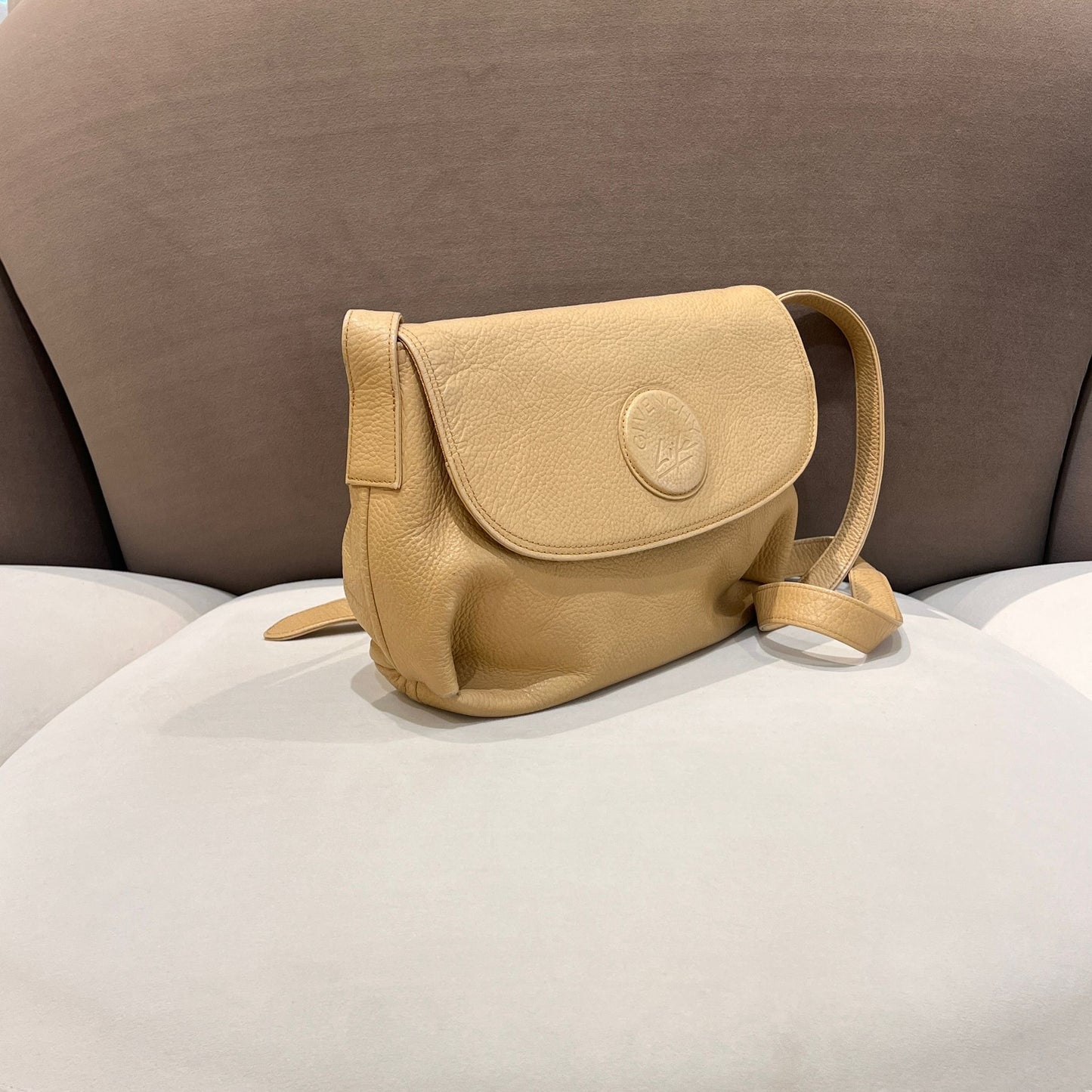 Givenchy Vintage Embossed Logo Beige Leather Shoulder Bag