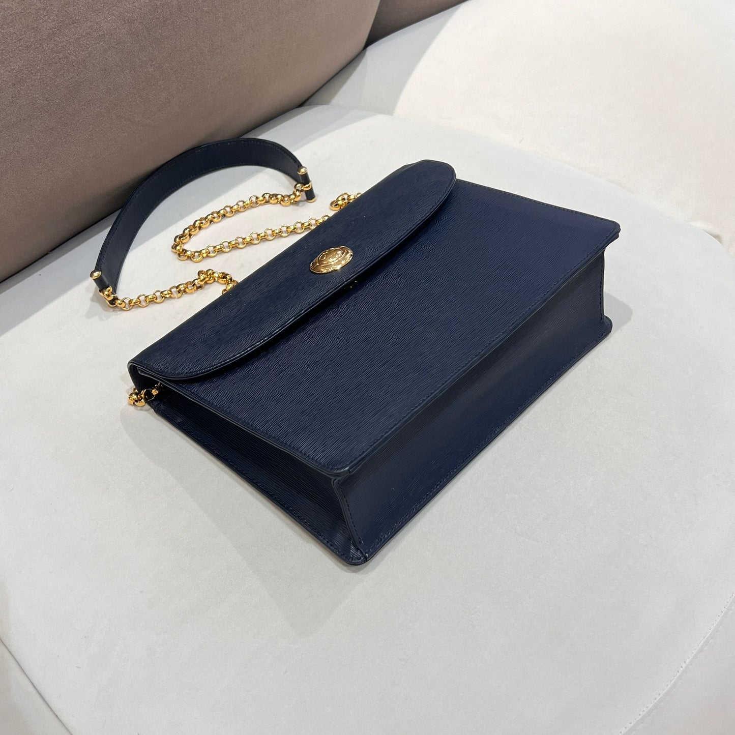 Chloé Vintage Navy Leather Gold Logo Shoulder Bag
