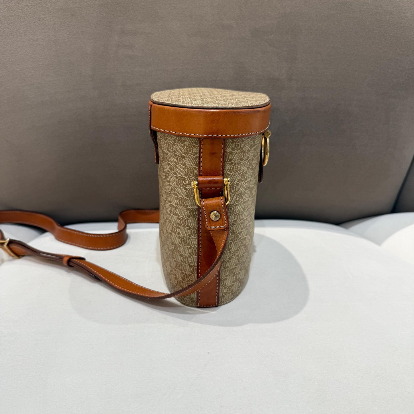 Celine Vintage Macadam Canvas Cylindrical Bucket Shoulder Bag