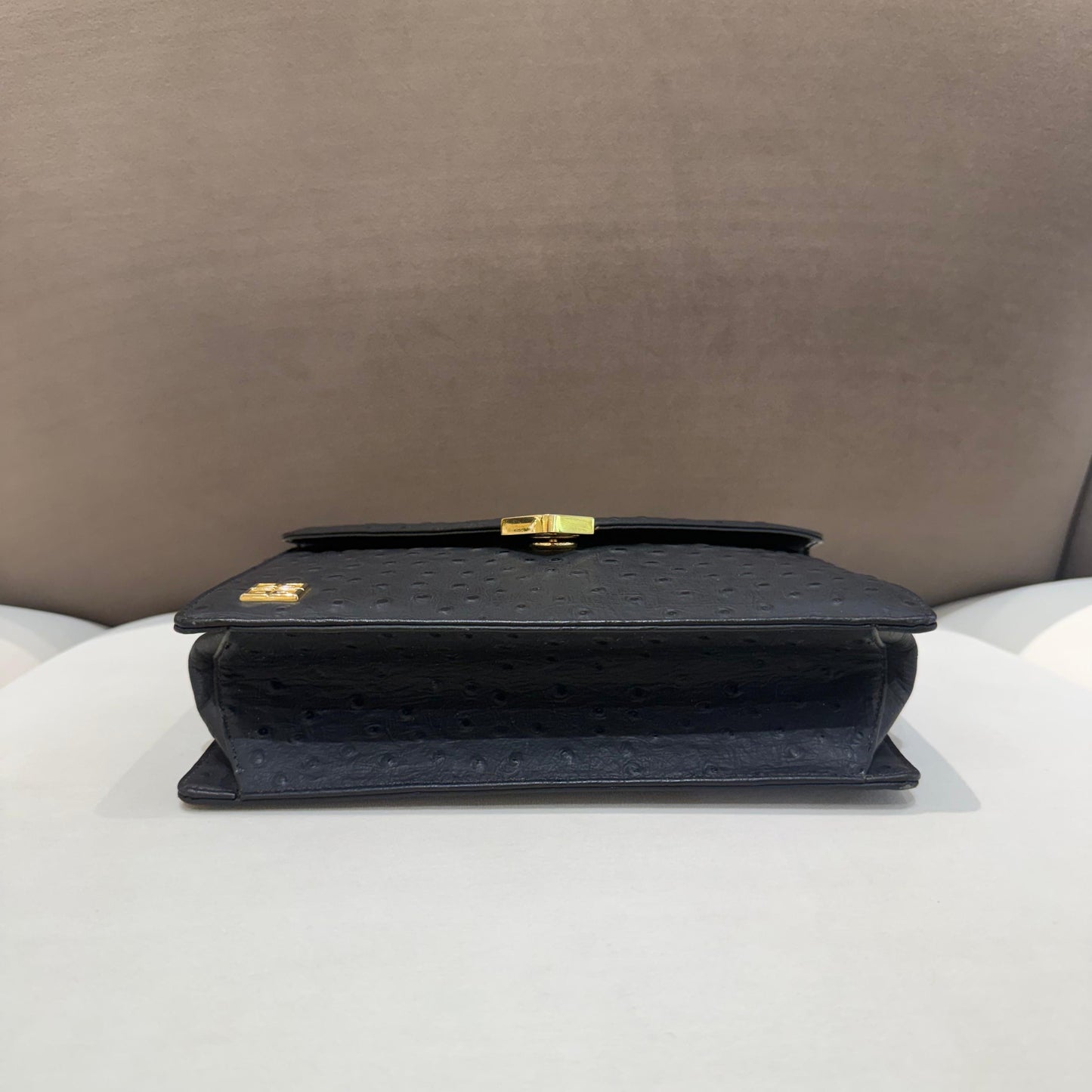 Givenchy Vintage Black Ostrich Leather Envelope Top Handle Handbag