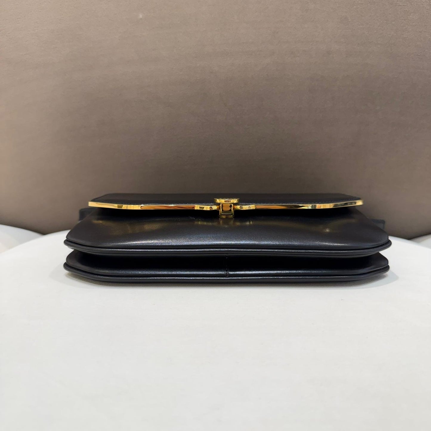 Bally Vintage Black Leather Curved Gold Trim Crossbody Shoulder Bag