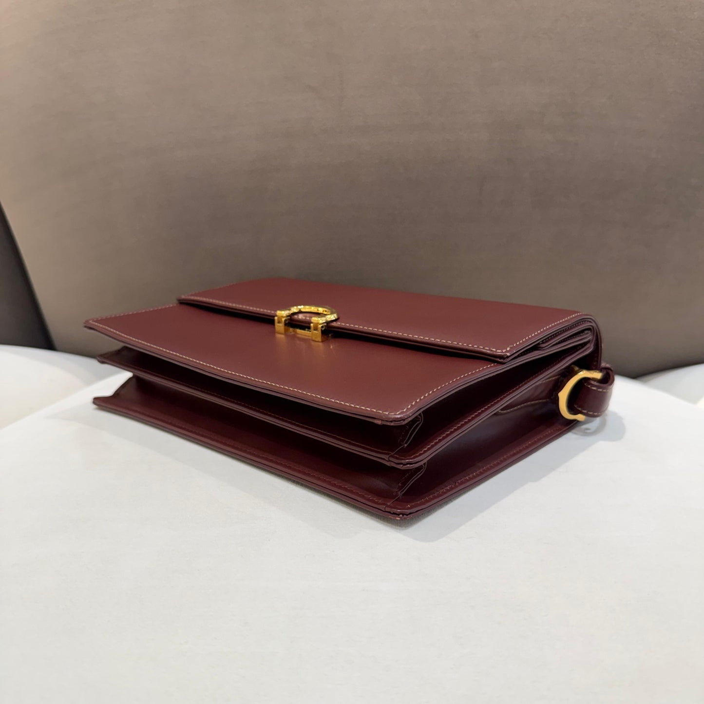 Cartier Vintage Burgundy Leather Box Shoulder Bag