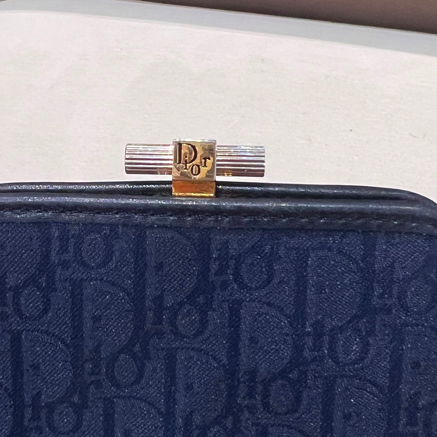 Christian Dior Vintage Trotter Oblique Kiss Lock Coin Purse Navy