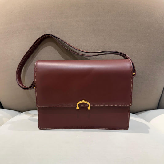 Cartier Vintage Burgundy Leather Box Shoulder Bag
