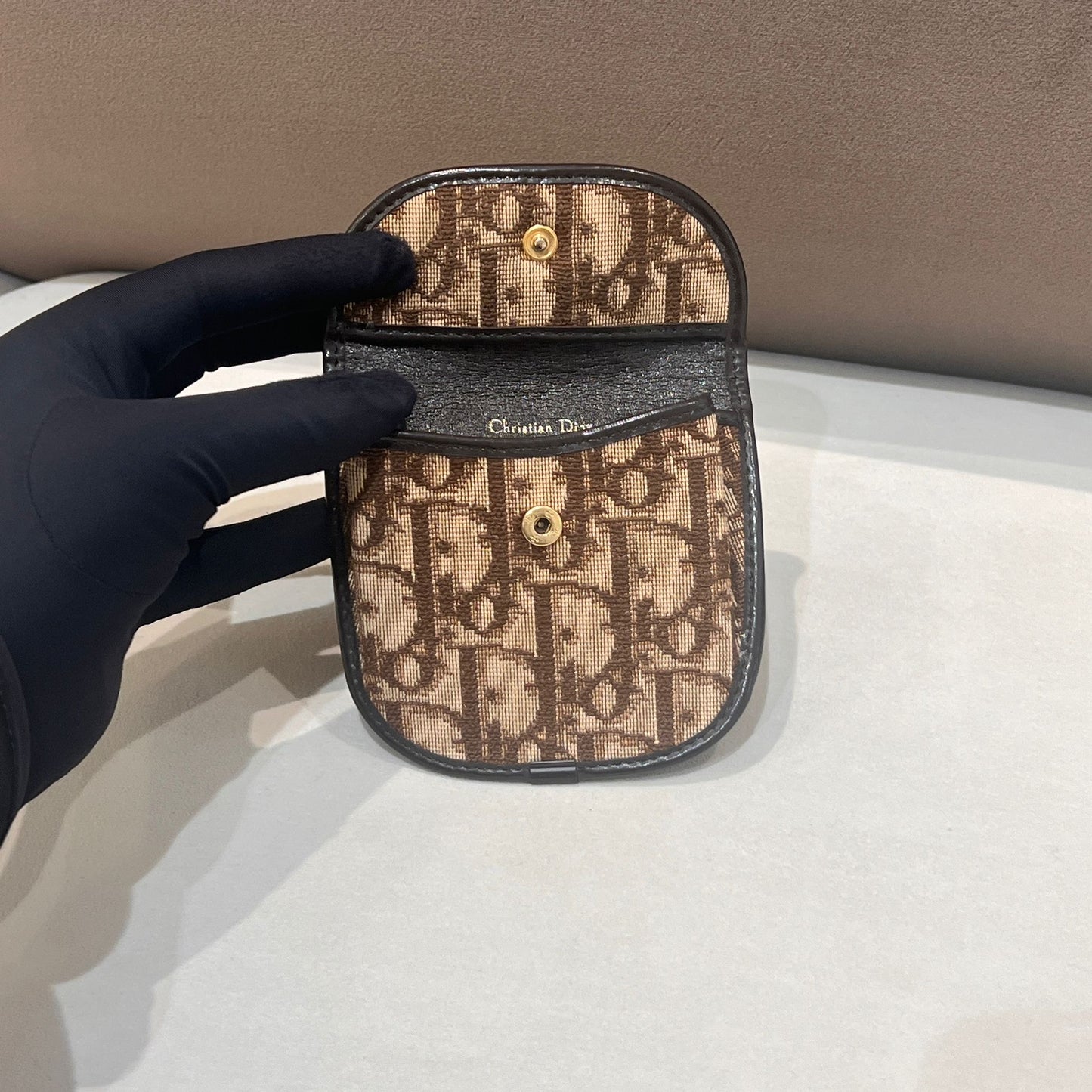 Christian Dior Vintage Trotter Monogram Canvas Brown Coin Case Wallet