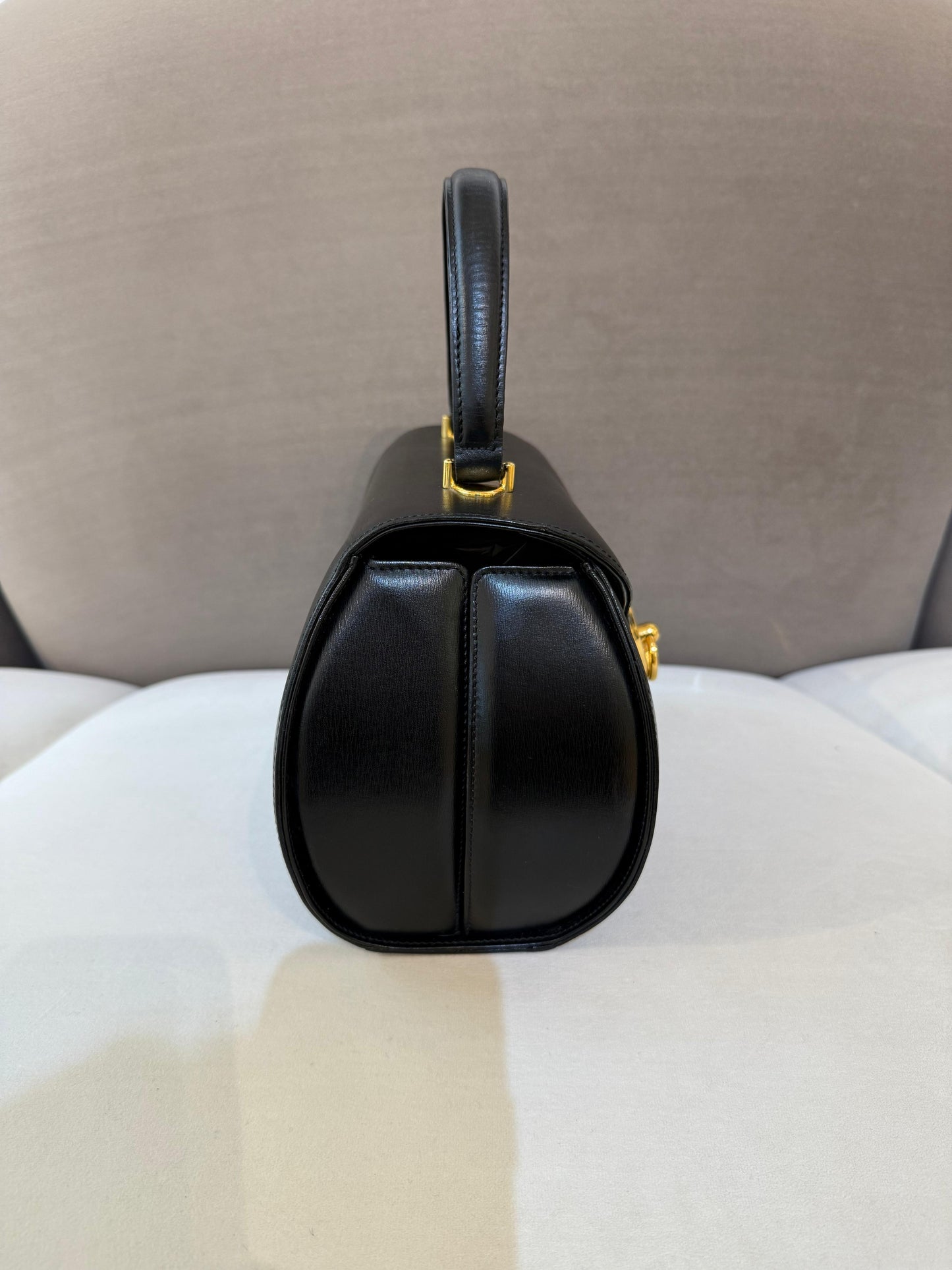 Givenchy Vintage Black Leather Oval Lock Top Handle Bag