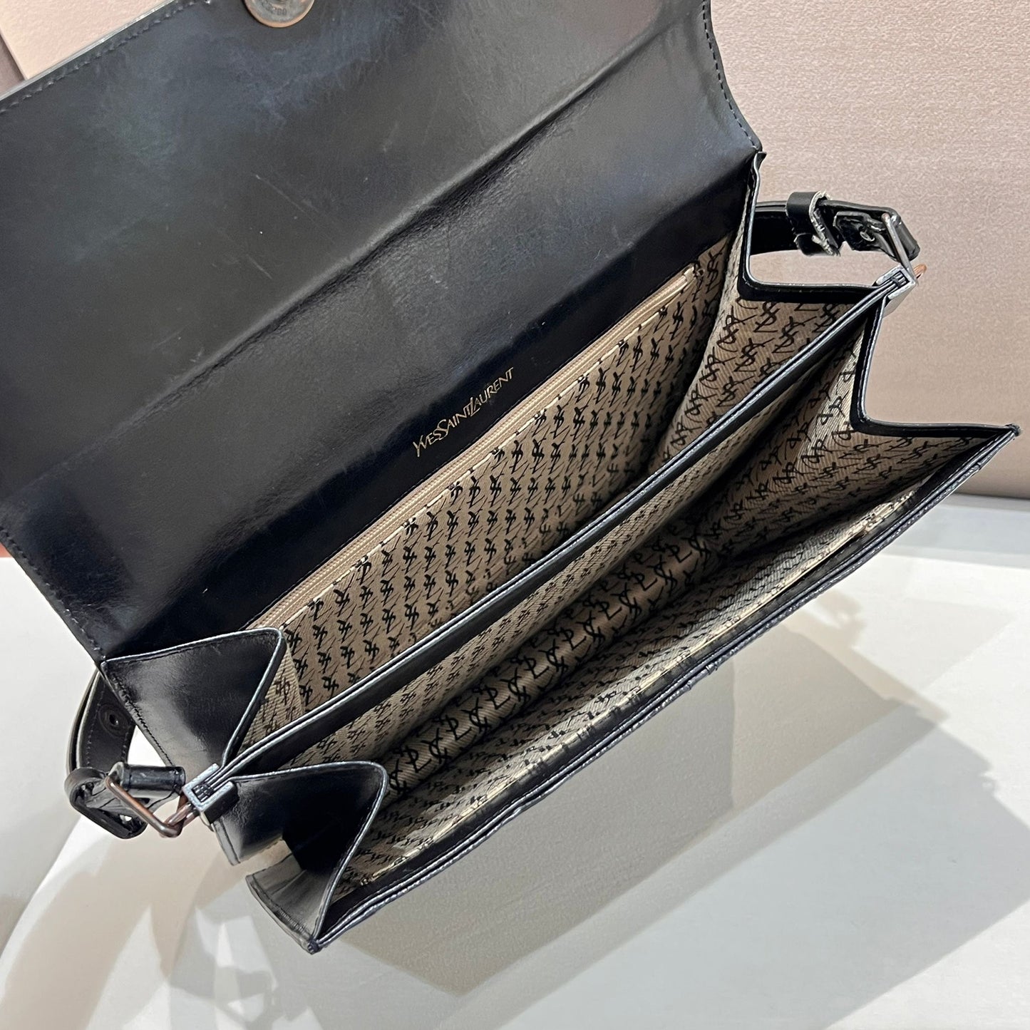 Yves Saint Laurent Vintage Crocodile-Embossed Black Leather Shoulder Bag