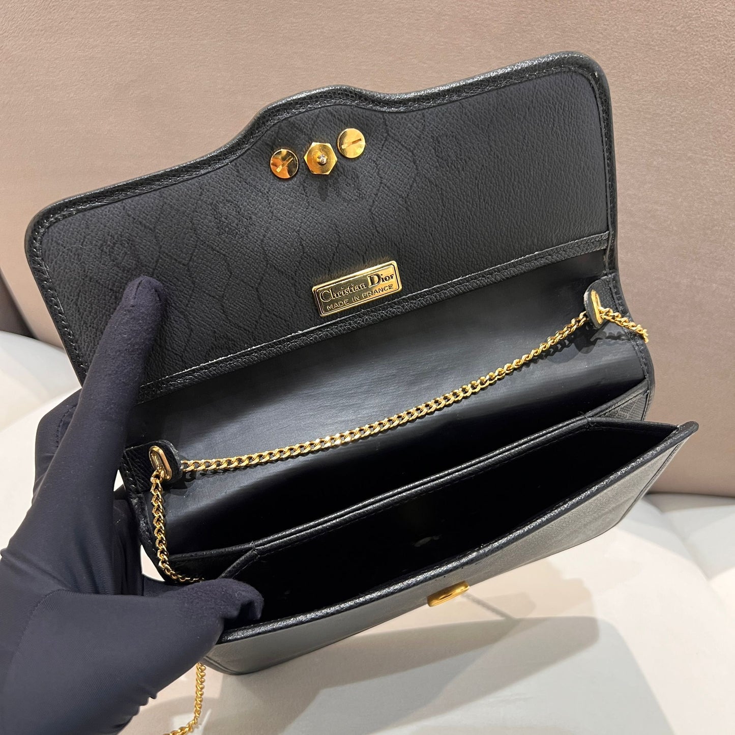 Christian Dior Vintage Black Leather Push-Lock Mini Shoulder Bag