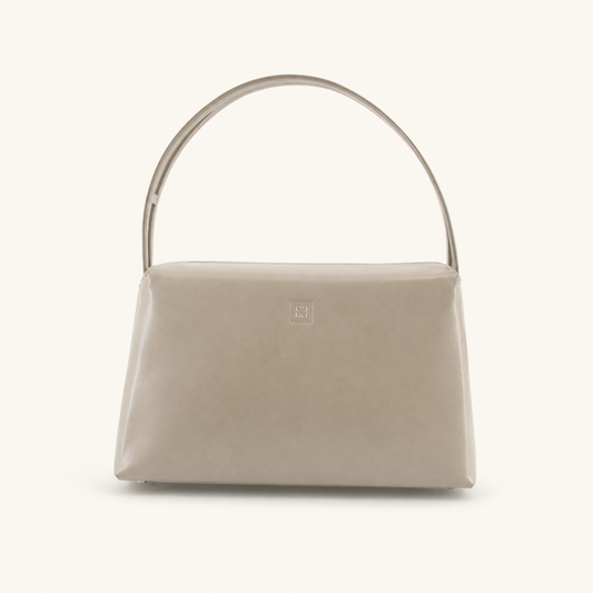 Vintage Givenchy pale taupe leather shoulder bag with arched strap