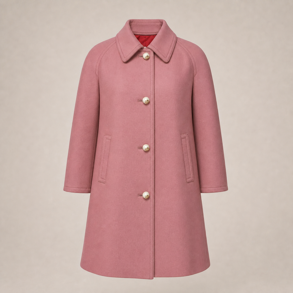 Gucci dusty pink coat with pearl GG buttons closed front view