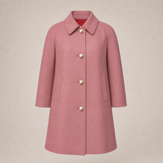 Gucci dusty pink coat with pearl GG buttons closed front view